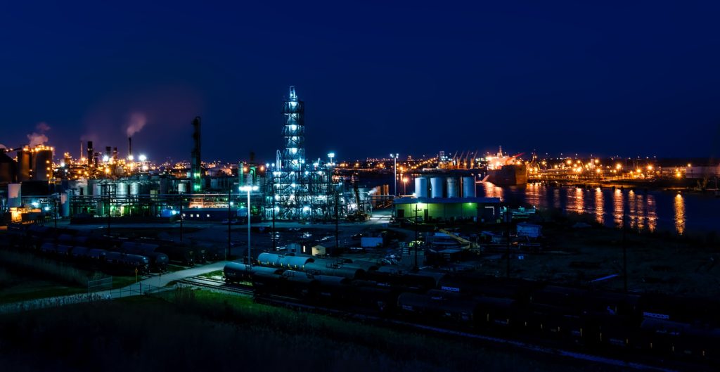 Petroleum refinery operations with large rotating machinery and bearing applications.