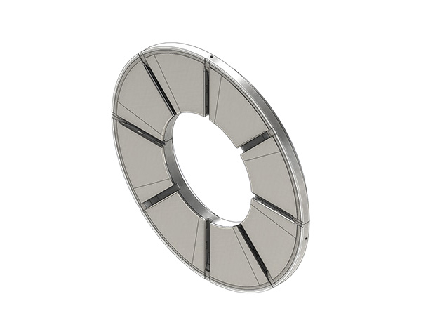 Steel-based, circular thrust plate, eight face grooves & eight face reliefs, silver in color.